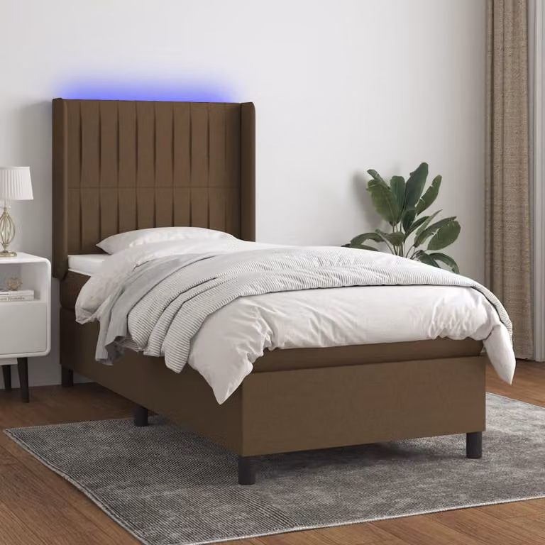 Letto a molle con materasso e illuminazione LED vidaXL, marrone scuro, L/P/H: 190 x 90 x 50 cm