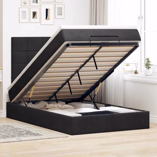 Letto con contenitore a sollevamento vidaXL in velluto nero e bianco L/P/H: 200 x 120 x 28 cm