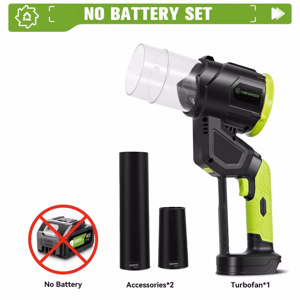 Soffiatore elettrico per foglie - Turbina potente - 5000 W - 38000 giri/min - Motore brushless (senza spazzole) - Alta pressione - Alimentazione a batteria - Senza batteria