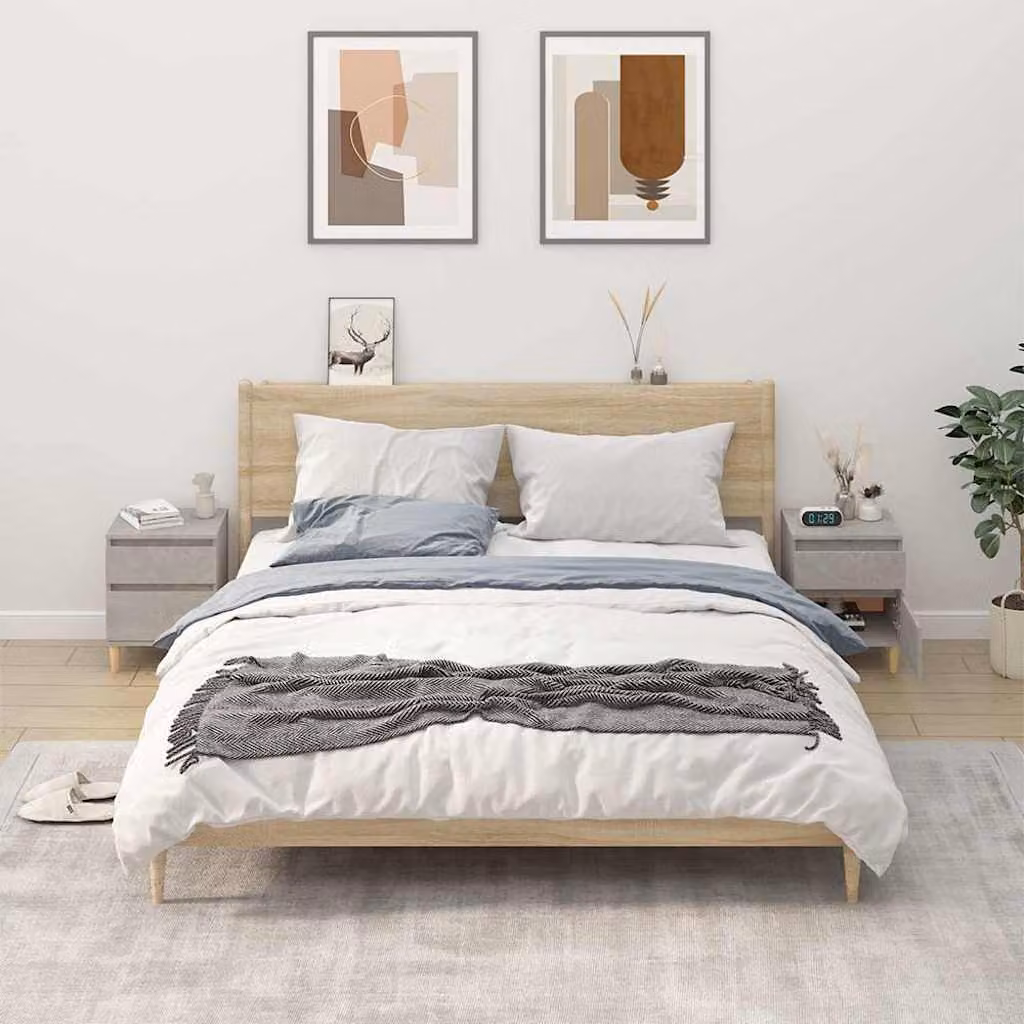 Set di 2 comodini moderni vidaXL in legno e MDF, colore grigio, L 40 cm x P 35 cm x H 50 cm