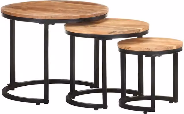 Tavolini Laterali 3 pz in Legno Massello di Acacia 320687