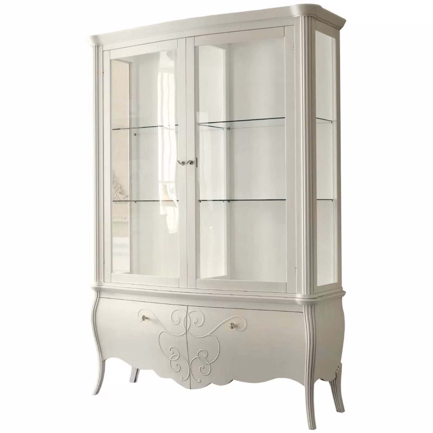 Vetrina in legno stile shabby chic bianca con ante in vetro Mobili 2G L: 150 cm, P: 50 cm, H: 216 cm – 1
