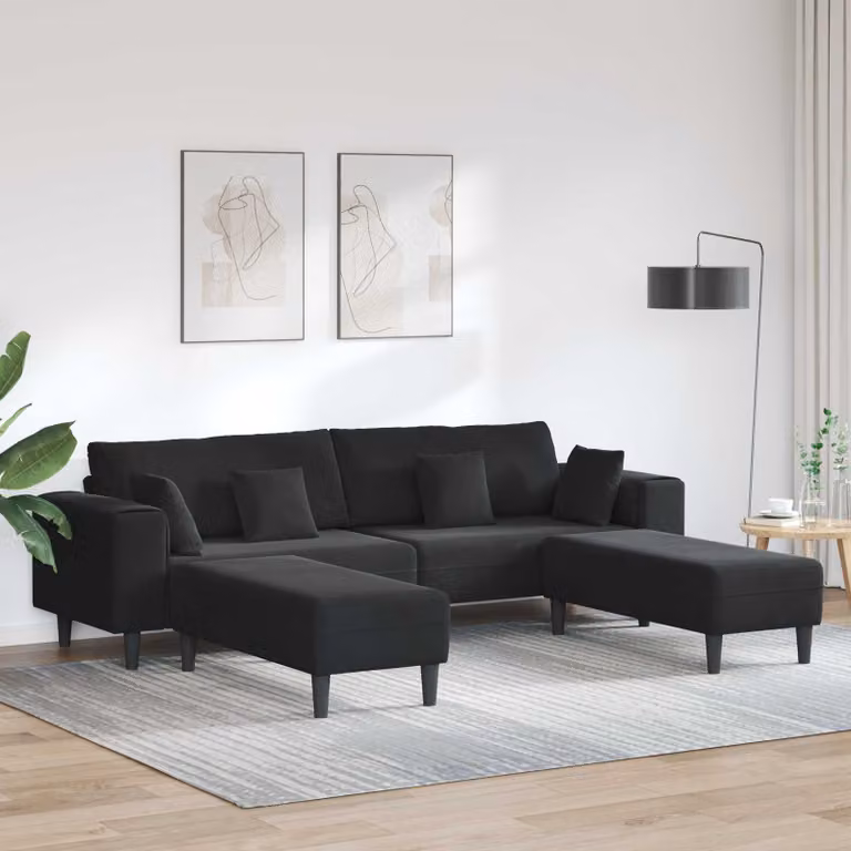 Divano moderno vidaXL in velluto nero con cuscini per soggiorno