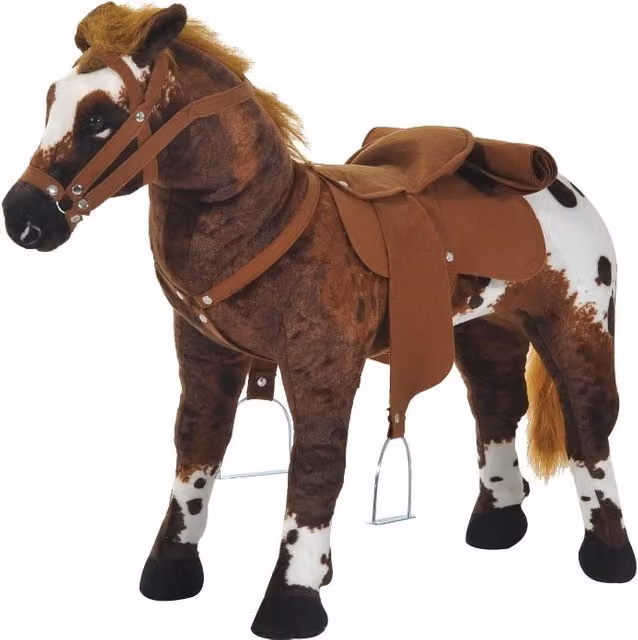 Cavallo giocattolo in peluche marrone con sella e suoni per bambini dai 2 anni in su