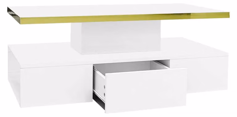 Tavolino da salotto - Tavolino - Tavolino contenitore - Tavolino per il soggiorno - Bianco lucido - Illuminazione LED - Cassetto