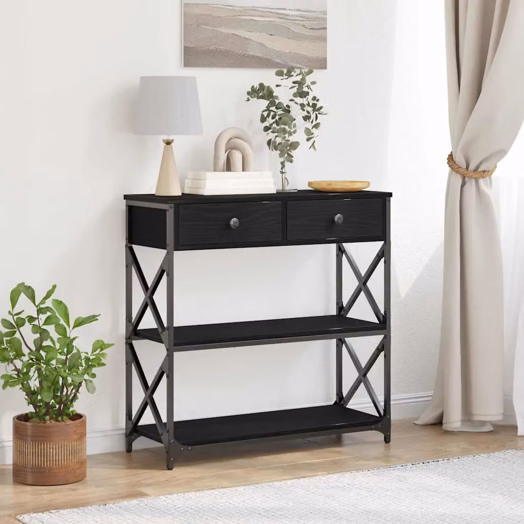 vidaXL Tavolo Consolle in Rovere e Nero con Struttura a X, L 75 cm x P 28 cm x H 75 cm