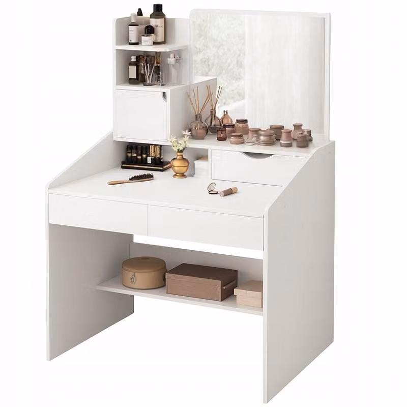 Tavolo cosmetico con specchio per il trucco bianco grande in stile scandinavo