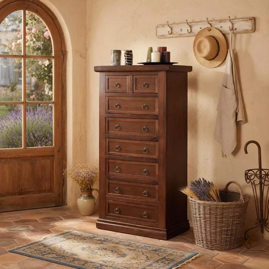 Cassettiera con 8 cassetti in legno di pino Mobili2g colore marrone L: 63 cm, P: 25 cm, H: 127 cm – 2