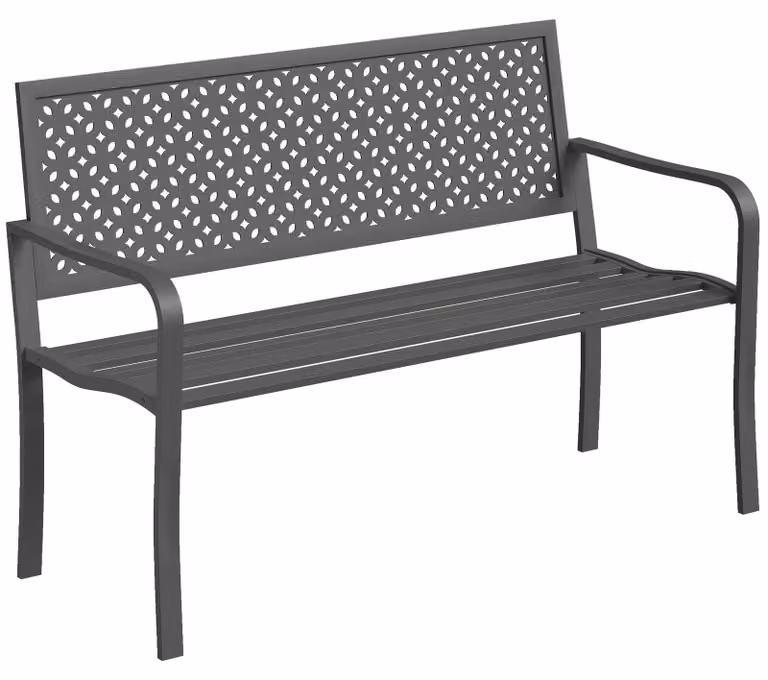 Panca da giardino in metallo, per 2 persone, con schienale | Colore: grigio scuro | Dimensioni: 127x61x85 cm