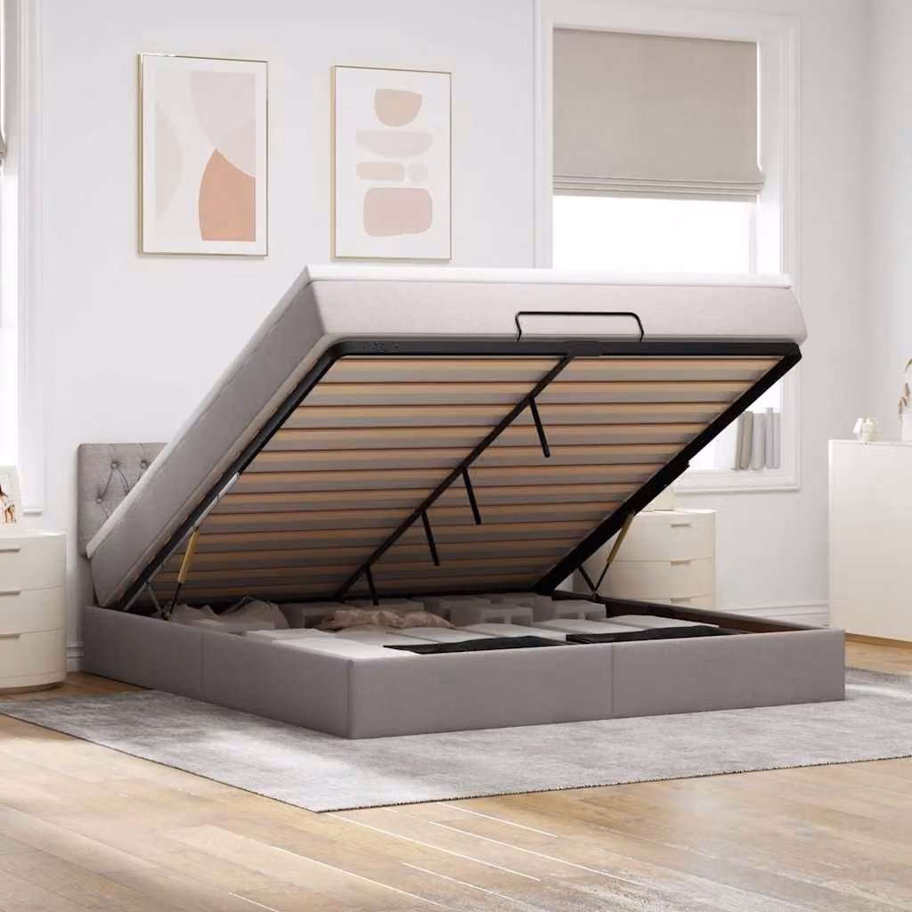 vidaXL Struttura Letto Pouf con Materasso Tortora 160x200cm in Tessuto