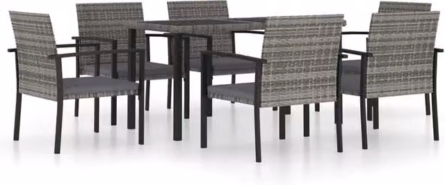 Set da pranzo da giardino Outsunny in resina di vimini grigia e nera con tavolo rettangolare e 7 pezzi
