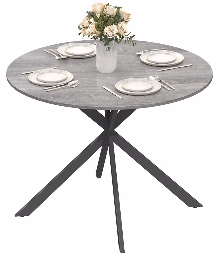 Tavolo da pranzo rotondo per 4 persone, tavolo da cucina in stile industriale con gambe in acciaio, per sala da pranzo, cucina, grigio
