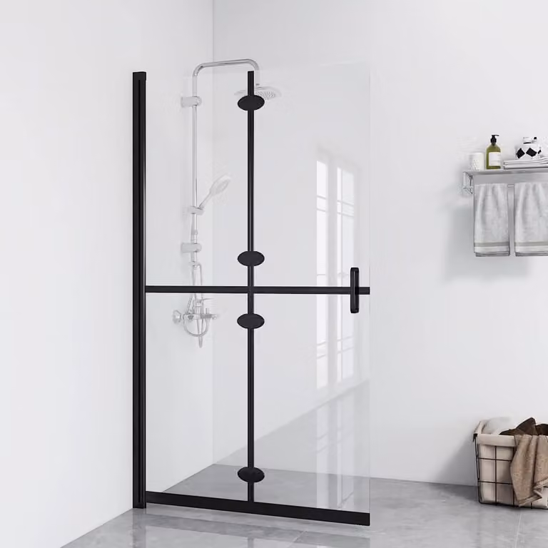 Parete per Doccia Walk-in Pieghevole vidaXL in Vetro Trasparente con Profilo Nero L: 100 cm, H: 190 cm