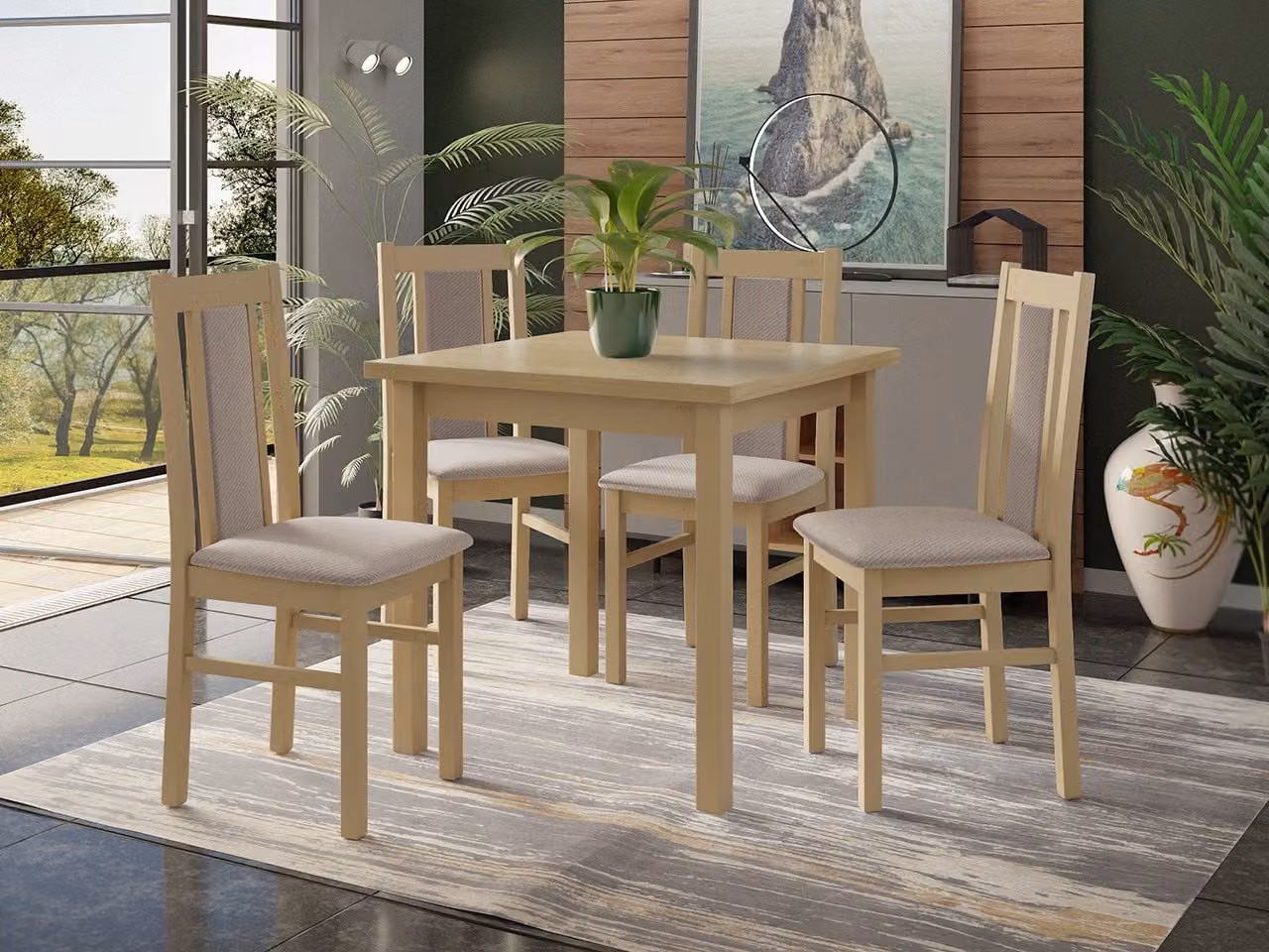 Set da pranzo 4+1 HARDIN 2 - rovere sonoma / beige