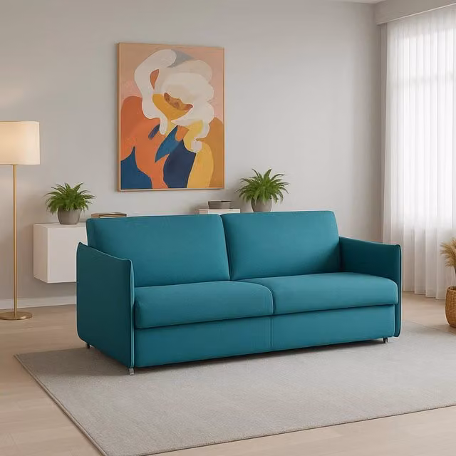 Divano Fisso 2 Posti Varedo DMORA Azzurro con Rivestimento Sfoderabile L: 180 cm, P: 95 cm, H: 90 cm