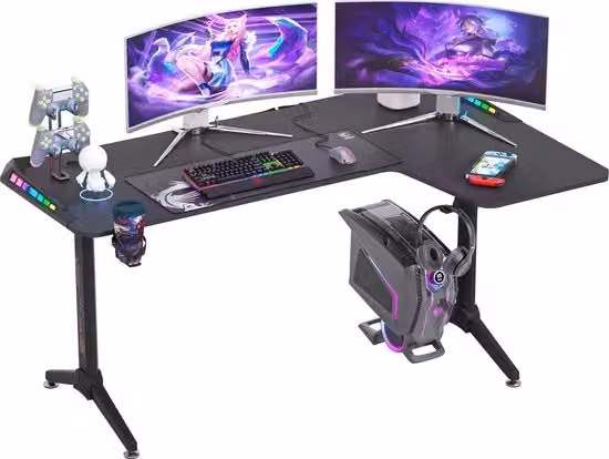 Scrivania da Gioco a L con Illuminazione RGB LED - 60 Pollici - Angolo Destro