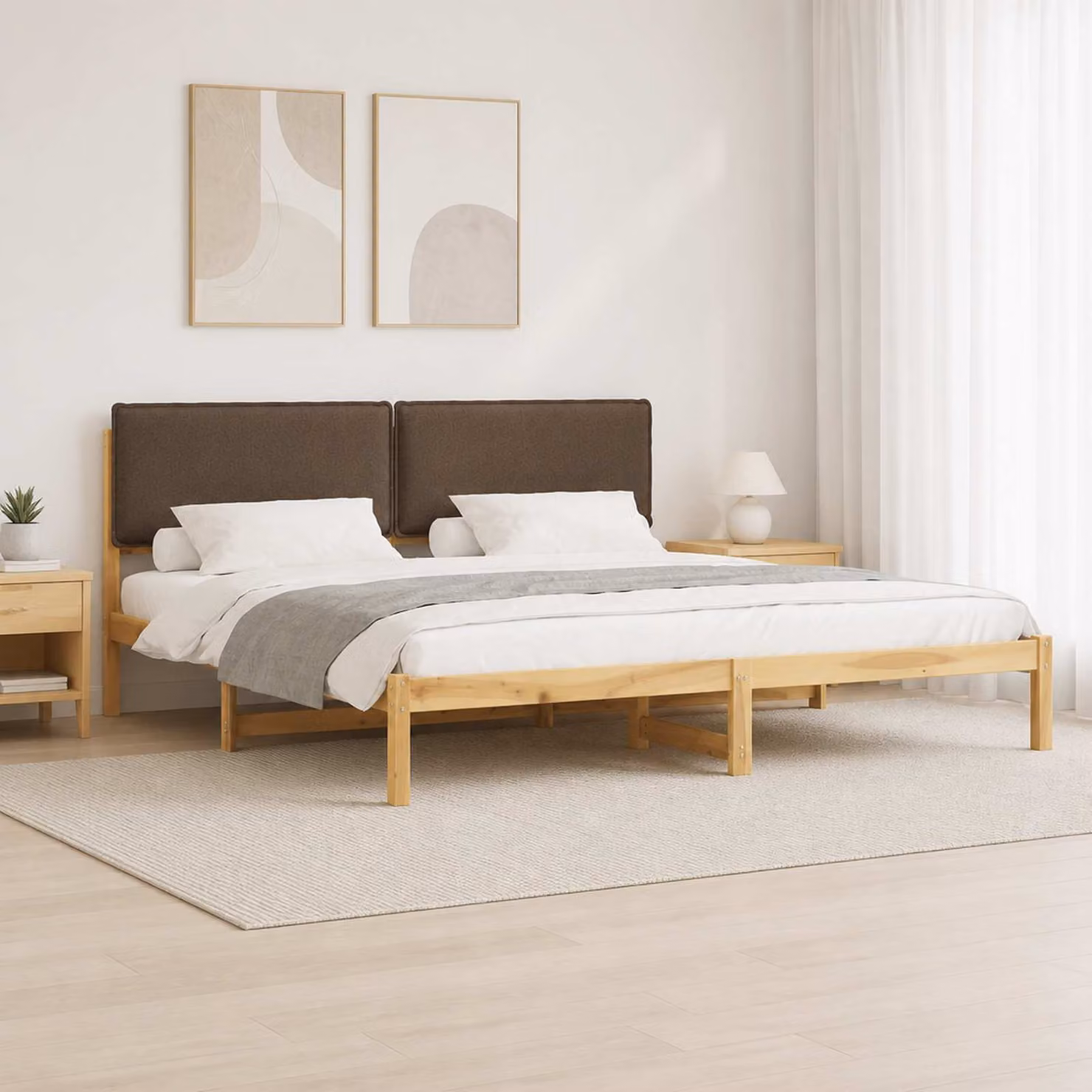 vidaXL Letto con Testiera Rivestita Bianco lavato e taupe 180 x 200 cm