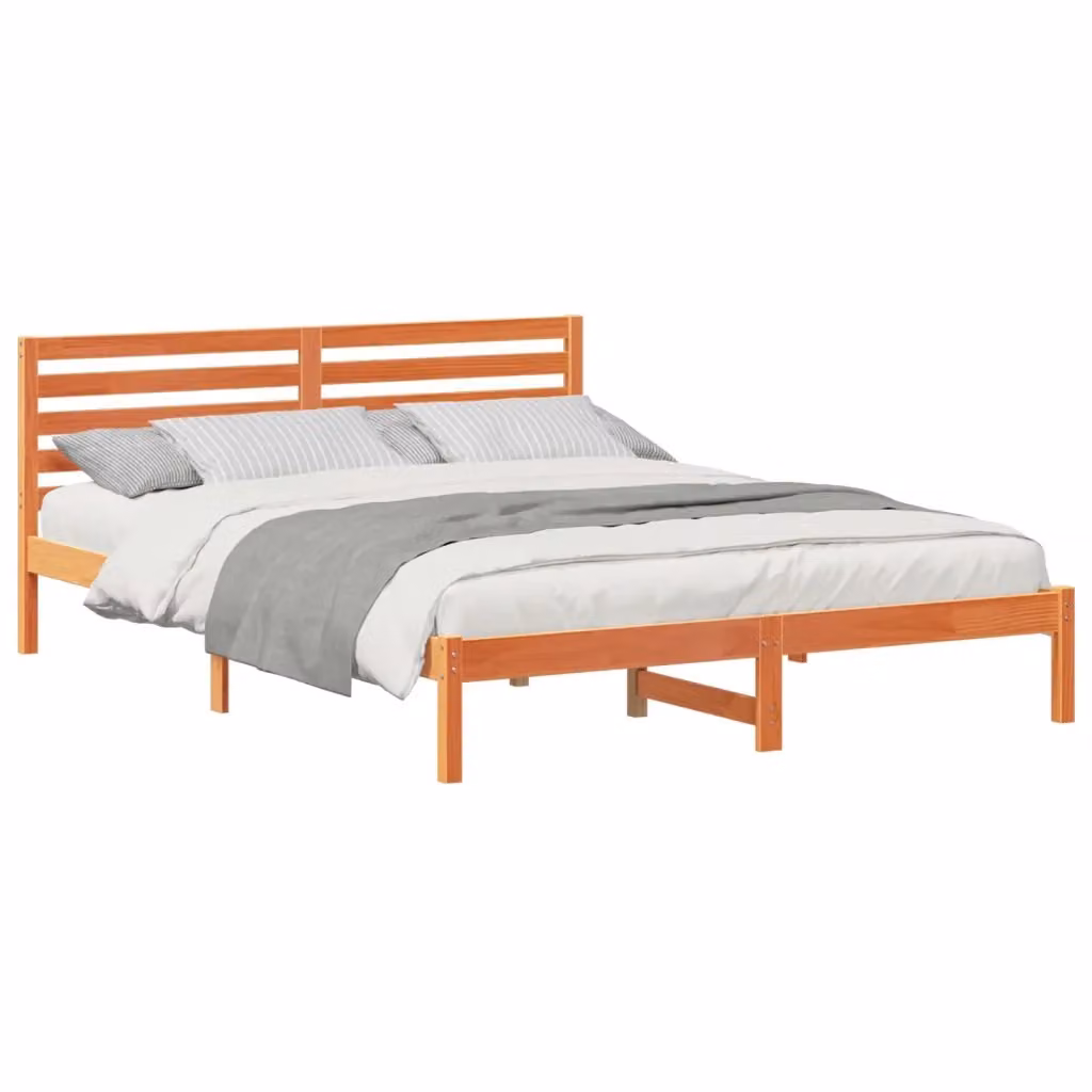 Struttura del letto moderna in pino massello vidaXL, colore marrone cerato, L/P/H: 160 x 200 x 80,5 cm – 2