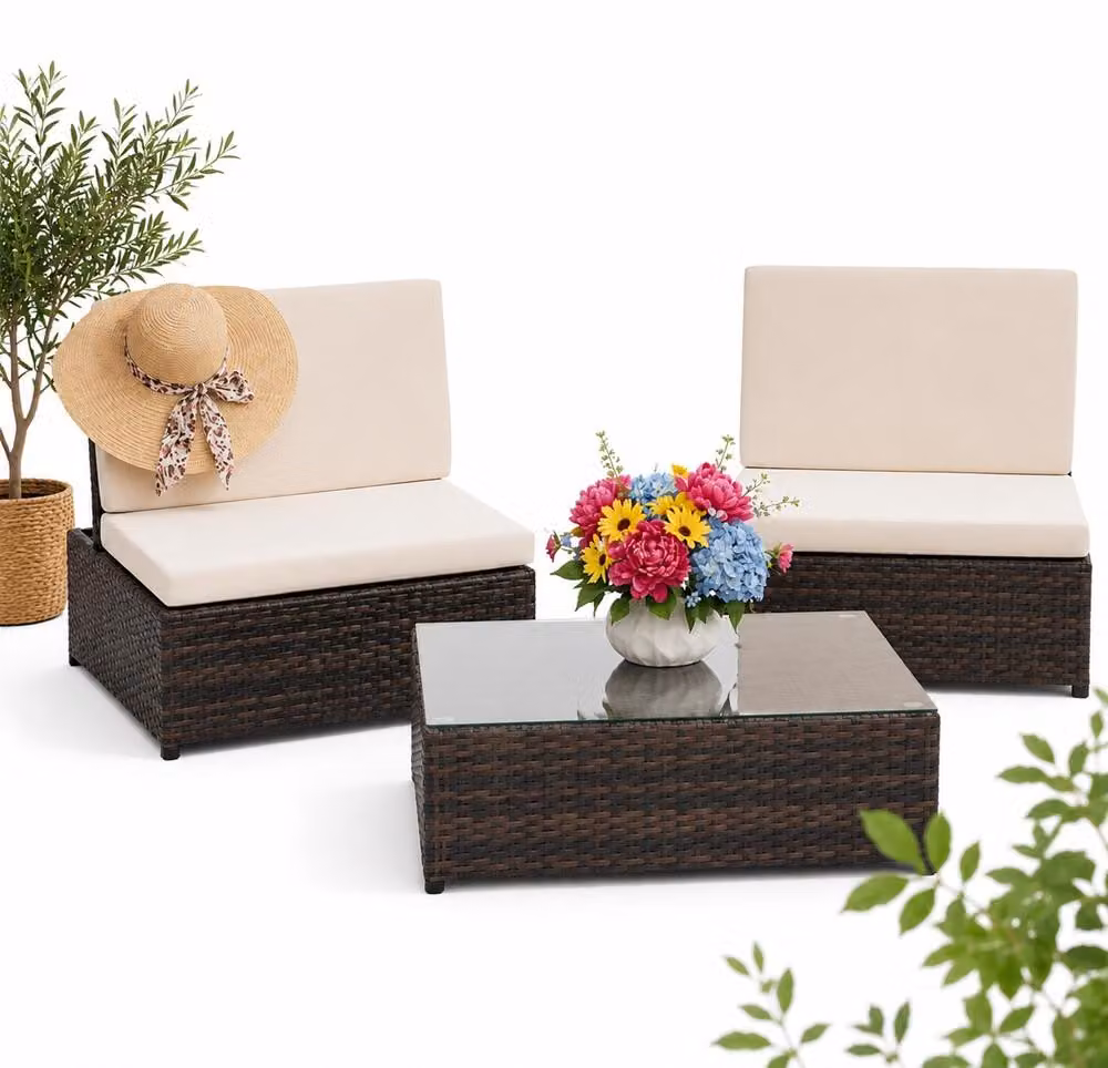 Gruppo di sedute Mucola set da giardino in polyrattan 2 poltrone e tavolo salotto da giardino mobili da giardino set da pranzo - marrone