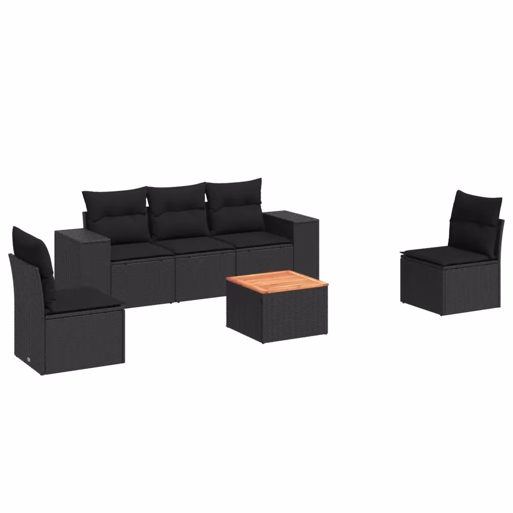 vidaXL Set Divano da Giardino 6 pz in Polyrattan Nero con Cuscini e Tavolino da Caffè – 2