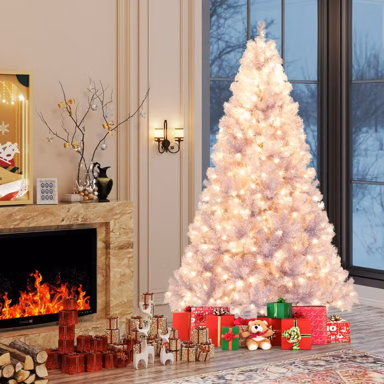 Albero di Natale artificiale Costway con 550 luci LED bianco caldo e decorazioni multicolore, Altezza: 225 cm