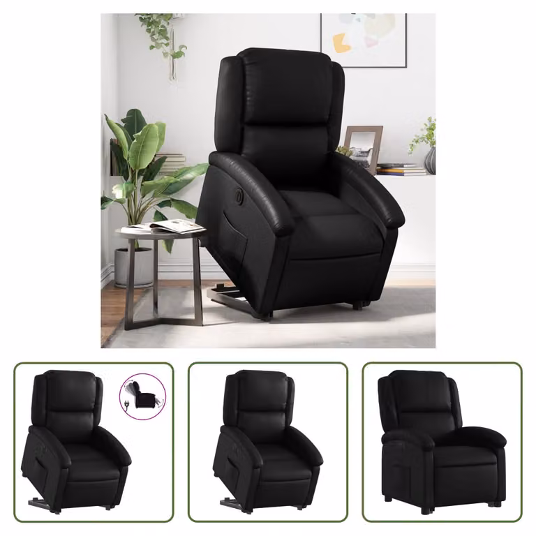 The Living Store Poltrona relax con supporto elettrico in Pelle finta nera