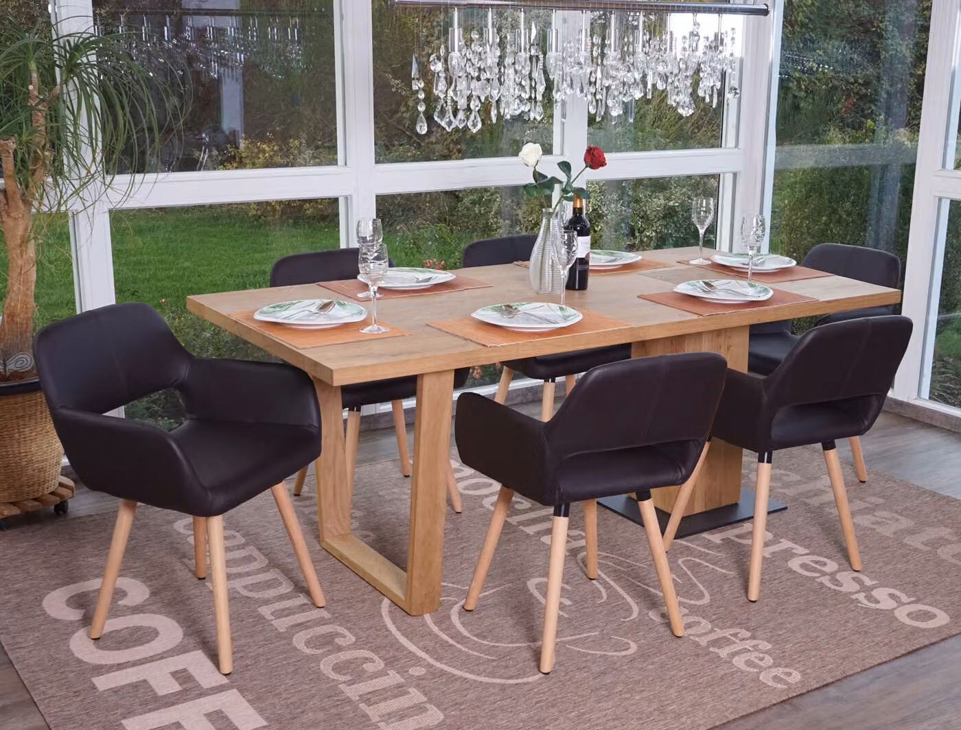 Set da 6 sedie da sala da pranzo MCW-A50 II, sedie da cucina, design retrò anni '50 ~ Pelle finta, marrone, gambe chiare
