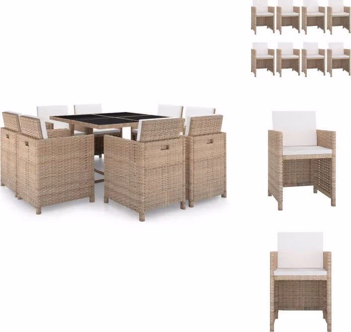 vidaXL set da pranzo da giardino 9 pezzi con cuscini in poly rattan beige - Set di mobili da giardino