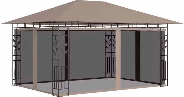 The Living Store Padiglione con zanzariera 4x3x2,73 m Taupe 180 g/m²