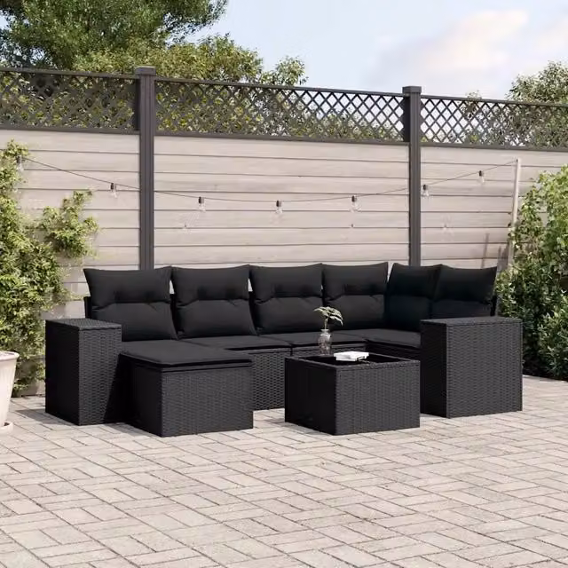 Set Divani da Giardino con Cuscini 7pz Nero Polyrattan 3222864