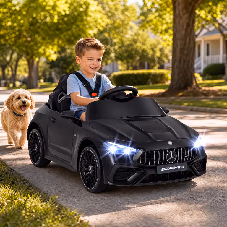 Auto elettrica Mercedes Costway per bambini 3+ anni con telecomando 2,4g, fari LED, musica e clacson, Nero