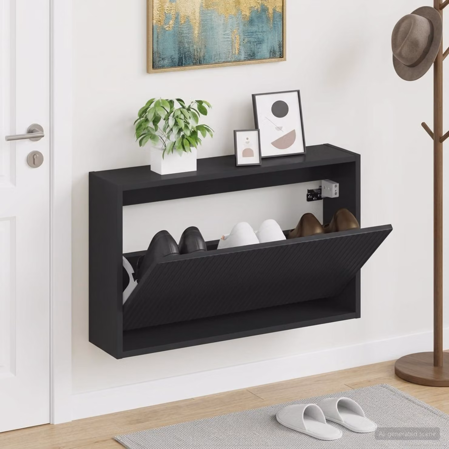 vidaXL Mobiletto per Scarpe da Muro ARNHEM Moderno Nero L: 71 cm, P: 17 cm, H: 43 cm