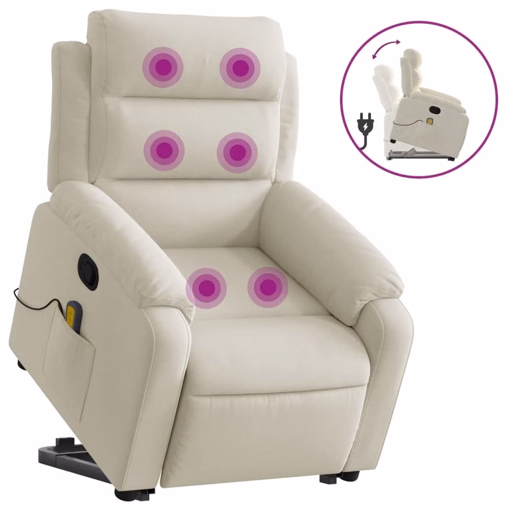 SYFAX™ Poltrona Alzapersona Massaggiante Reclinabile Crema in Velluto