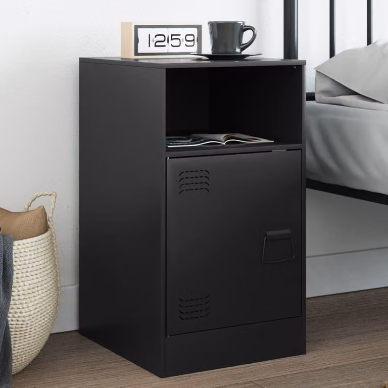Comodino vidaXL in metallo nero opaco da appendere al muro L: 34,5 cm, P: 39 cm, H: 62 cm