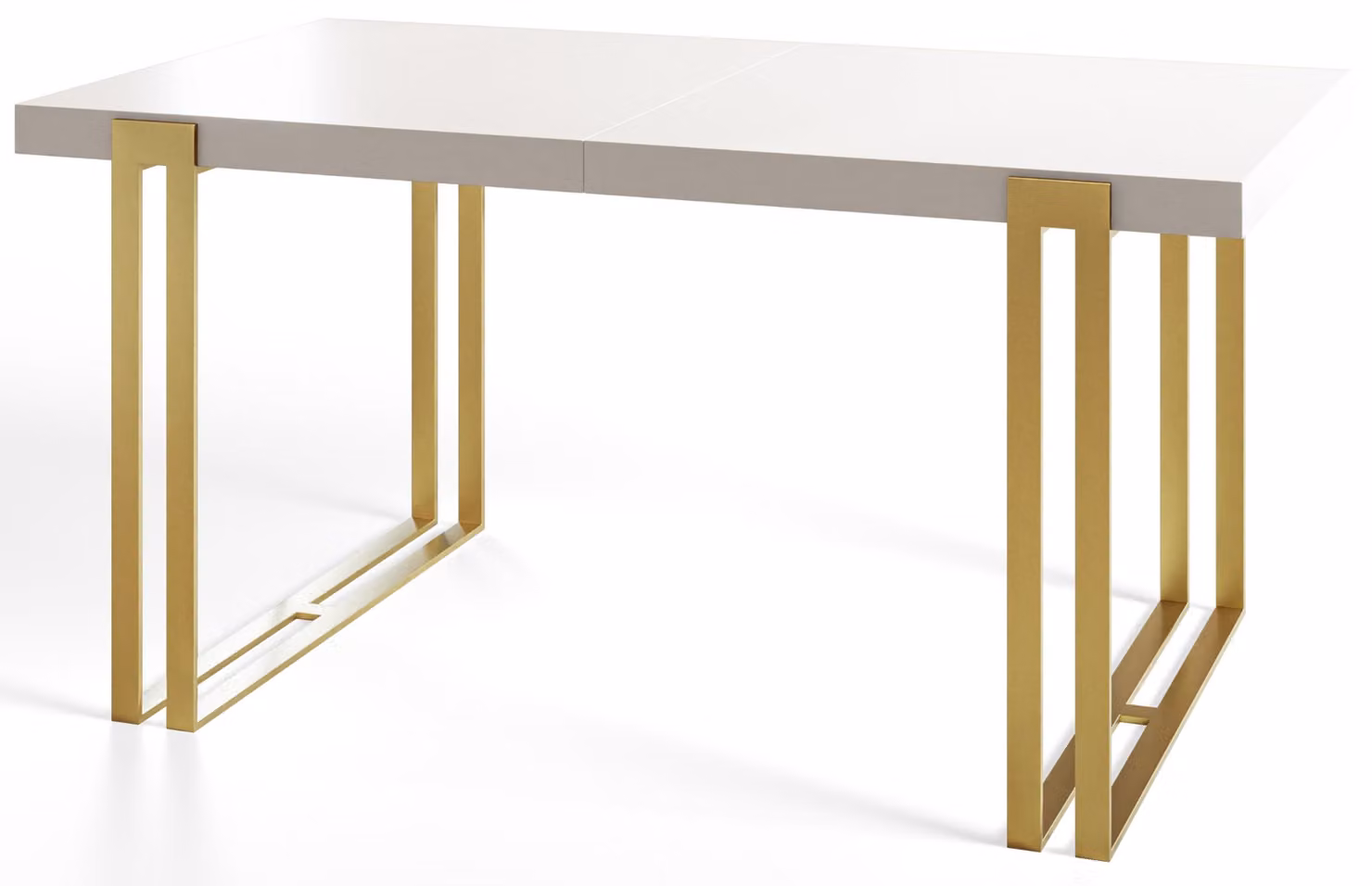 Tavolo da pranzo rettangolare Rosa, tavolo da salotto moderno 140x80x77 cm, bianco con gambe in metallo dorato