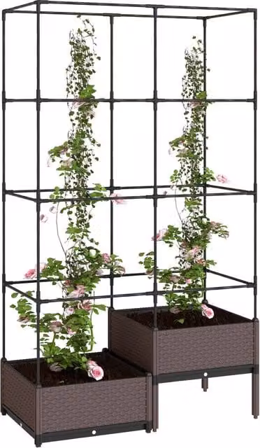 Fioriera con Griglia Rampicante ¨C Xylo ¨C 2 Vasi PP Nero 100x50x174 cm