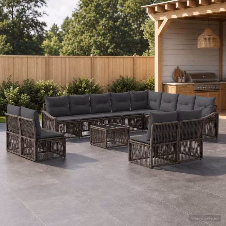 Maison Exclusive - Set da giardino composto da 13 pezzi, divano, colore grigio, realizzato in rattan sintetico