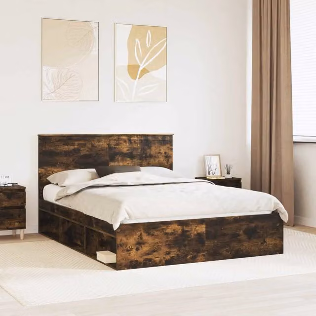 Struttura del letto Rovere Fumo 150 x 200 cm Pino massello 3410996
