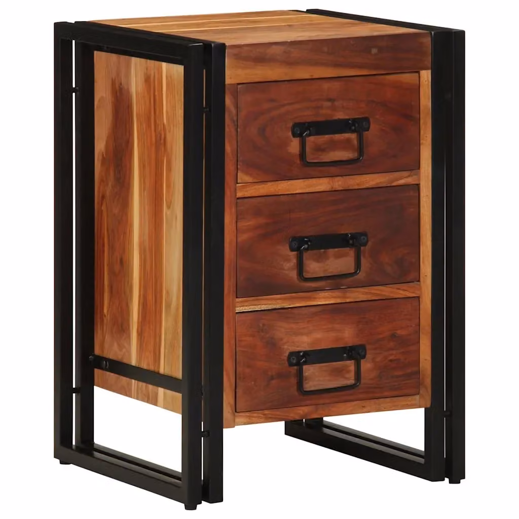 Armadio da Notte vidaXL in Legno di Acacia Massello Marrone Stile Rustico L/P/H: 40 x 40 x 59 cm – 2
