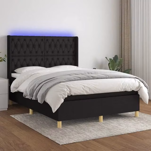 Letto a molle con materasso vidaXL in tessuto nero con illuminazione LED e porta USB L/P/H: 190 x 140 x 128 cm – 1