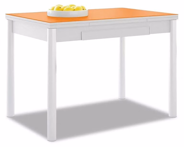 Tavolo da cucina estensibile, in vetro, color arancione, dimensioni 90x50 cm, estendibile fino a 140 cm