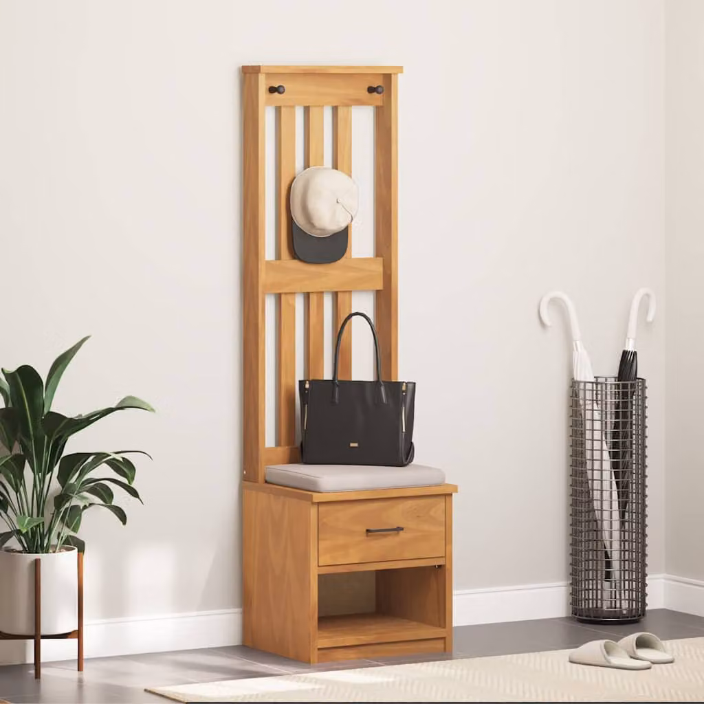 vidaXL Albero da Ingresso SANDNES in Legno di Pino Marrone con Panca e Ganci L/P/H: 45 x 40 x 159,5 cm