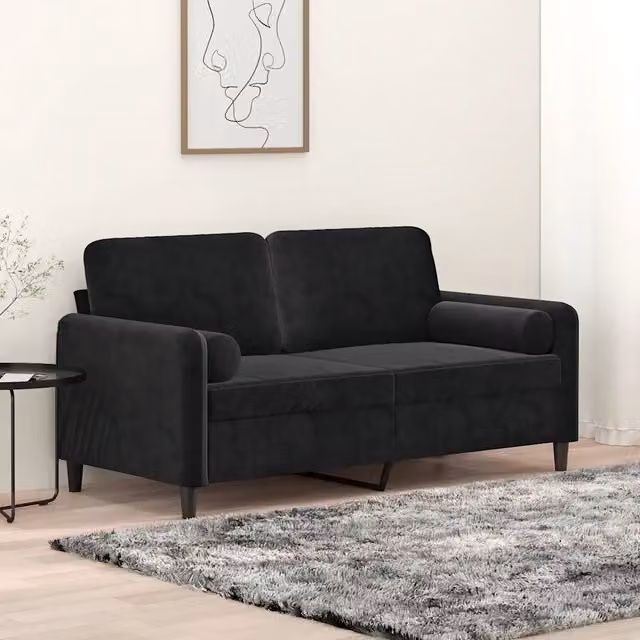 Divano a 2 Posti con Cuscini-Sofa 2 Posti con Cuscini Nero 140 cm in Velluto 885311