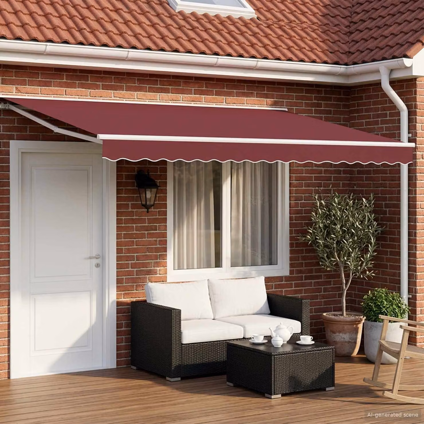Tenda retrattile semi-cassonetto vidaXL rossa in poliestere e acciaio, L: 400 cm, P: 295 cm