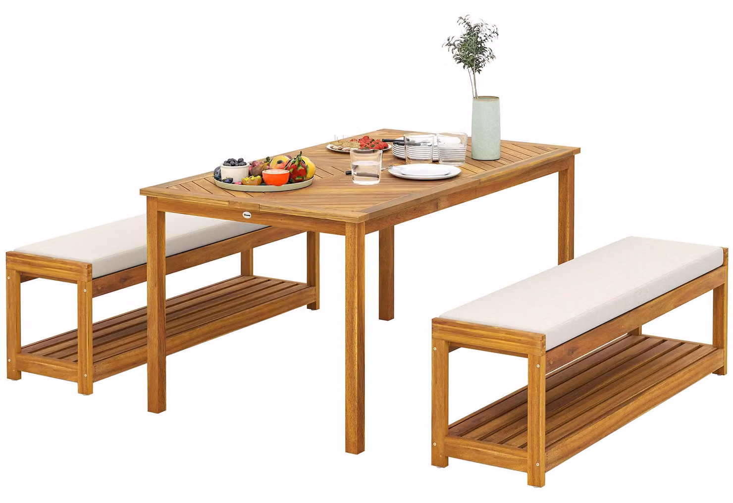 Set da giardino Outsunny, composto da 3 pezzi, che include una seduta e un tavolo da pranzo con foro per l'ombrellone
