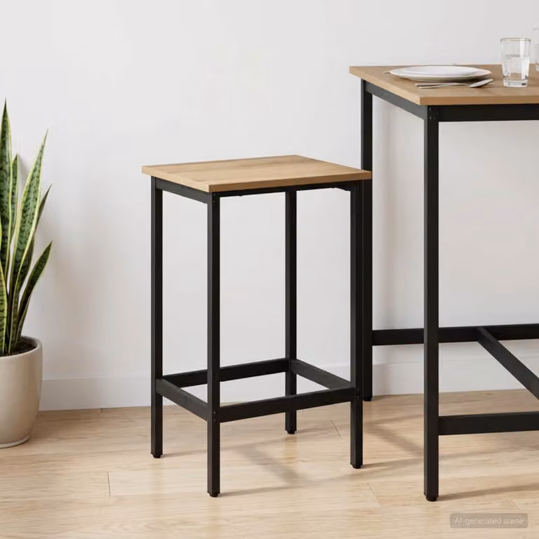 Sgabello da bar moderno vidaXL in legno e metallo color marrone L 40 cm x P 32 cm x H 74 cm