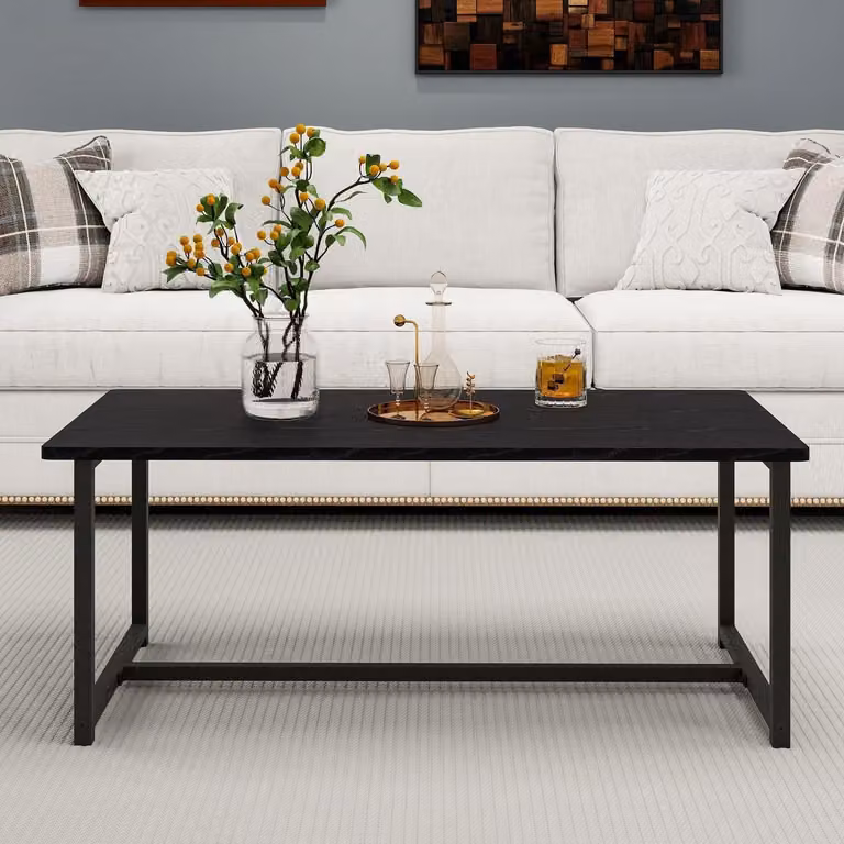 Tavolino rettangolare in metallo, nero, dimensioni 90x45x42 cm