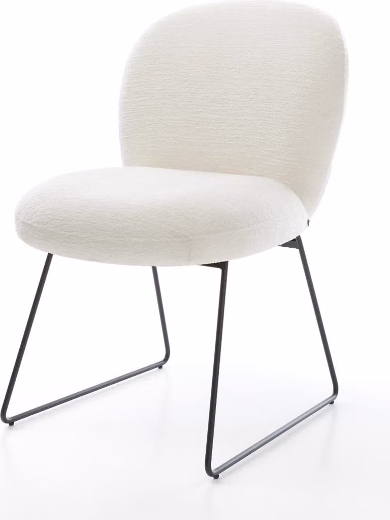 DELIFE Sedia da pranzo Nube-Flex Bouclé Soft Beige Base a slitta Nero Nucleo a molle tascabili