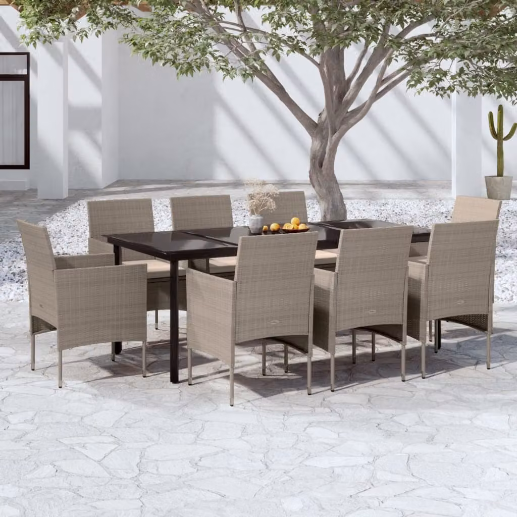 Maison Exclusive - Set da pranzo da giardino da 9 pezzi con cuscini beige e neri