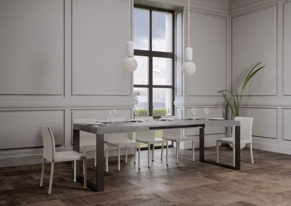 Tavolo allungabile Tekno Bs Com con piano effetto cemento e telaio antracite L: 90-440 cm, P: 180 cm – 2